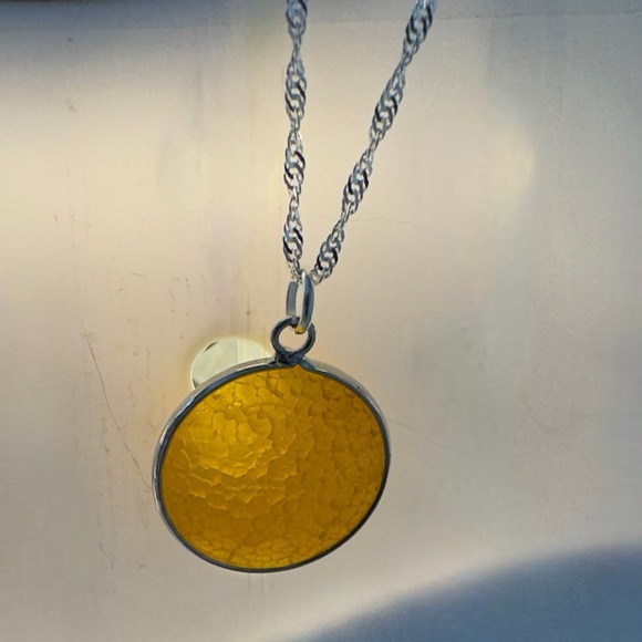 Jewelry - Golden Moment: Sterling Silver Chain and Yellow Crackle Agate Pendant Necklace